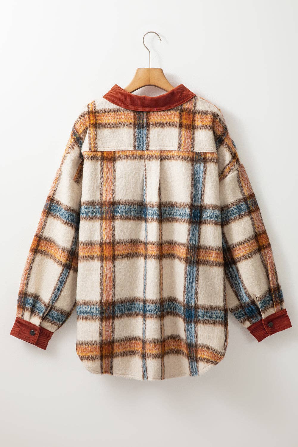 Plaid Contrast Trim Collared Jacket Plus Size